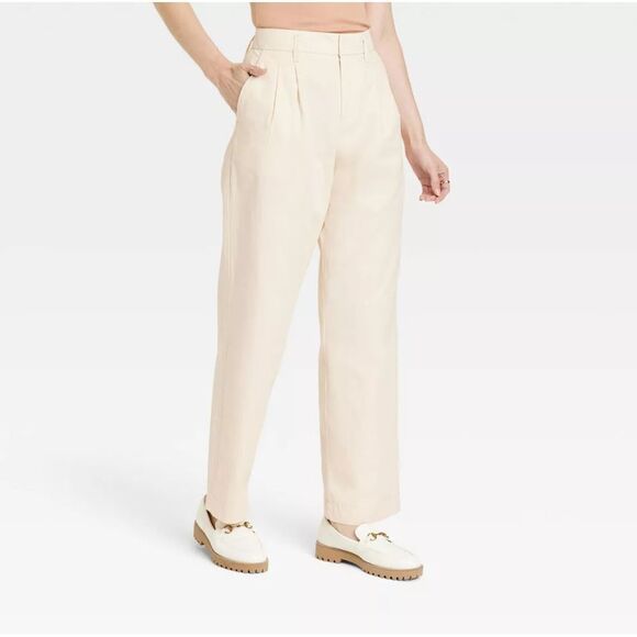 Women's High-Rise Pleat Front Straight Chino Pants - a New Day Cream 17 - Picture 2 of 4